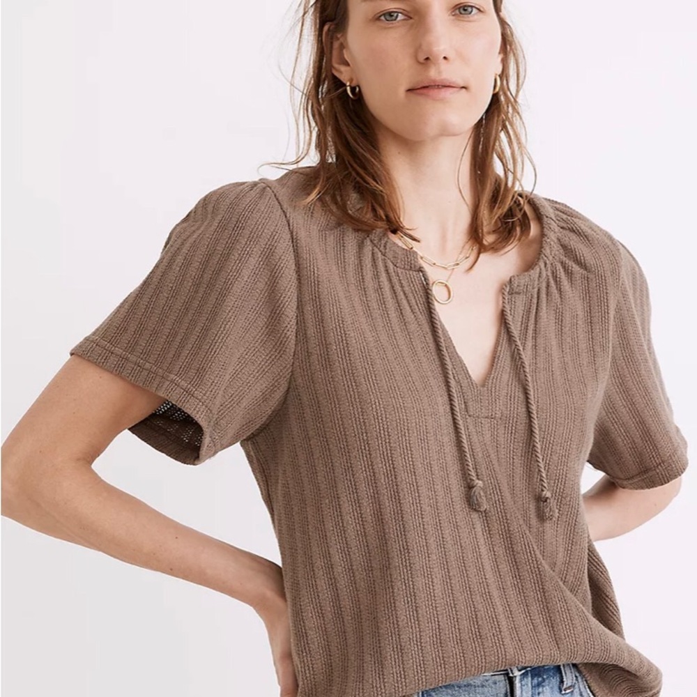 Madewell Pointelle Tie Neck Tunic Top